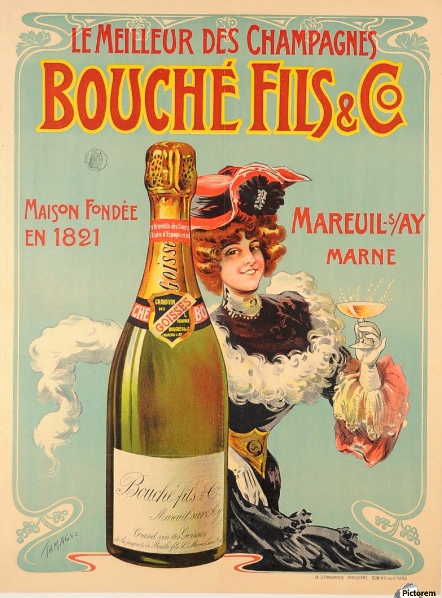 Bouche Original Vintage French  Alcohol Advertising  Poster  